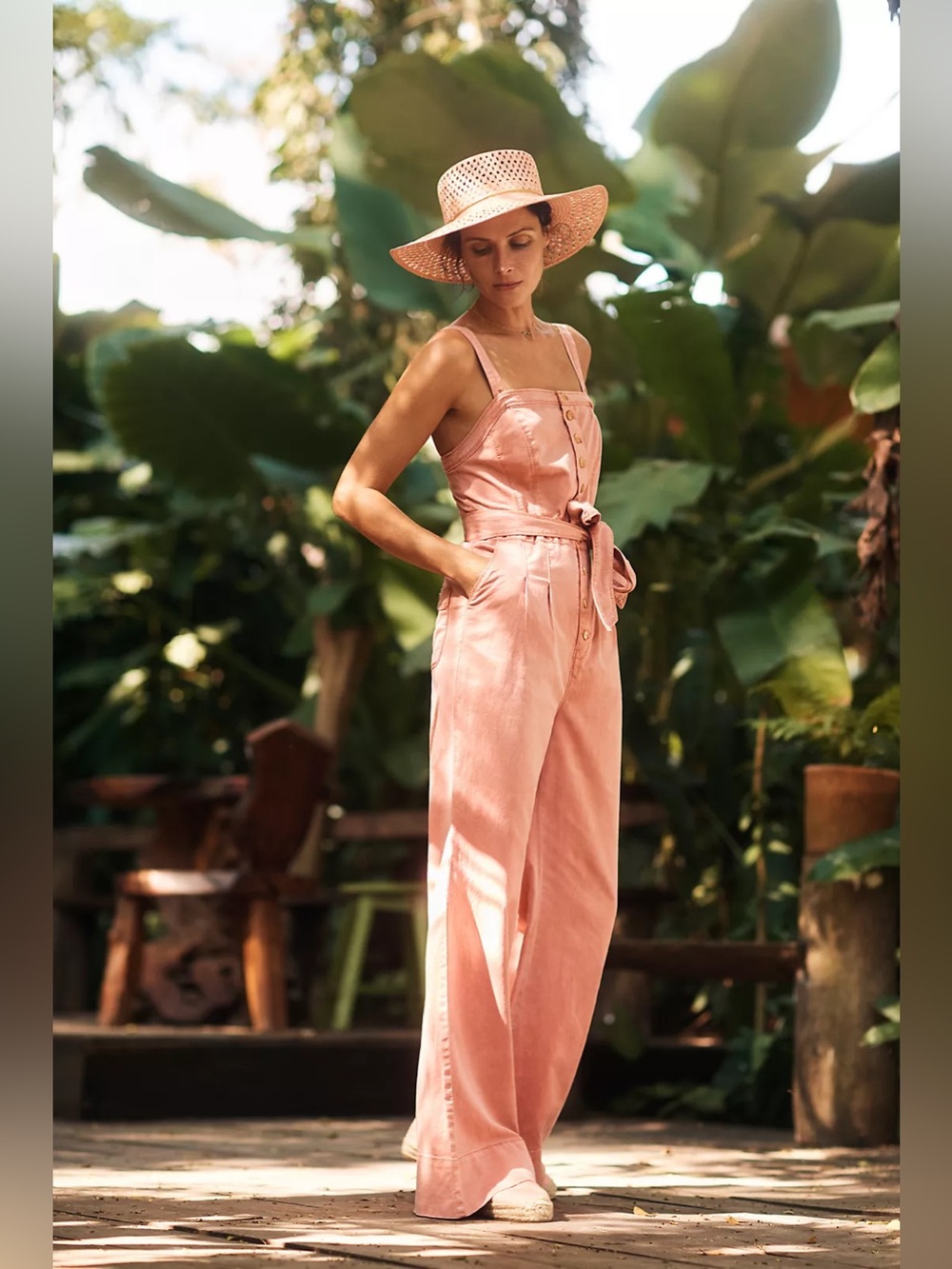 Anthropologie Pilcro Dusty Pink Sleeveless Button-Front Linen Jumpsuit sz 0